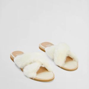 Eileen Fisher fur slides sz 9 1/2 new with box